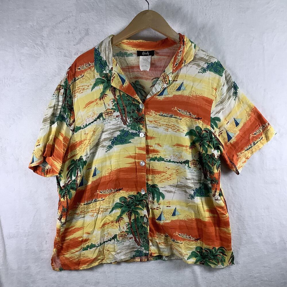 Tapestry Shirt Mens XL Orange Hawaiian Aloha Tropical Short Sleeve Button Up